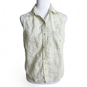 Ralph Lauren White and Green 100% Linen Sleeveless Button Down Shirt